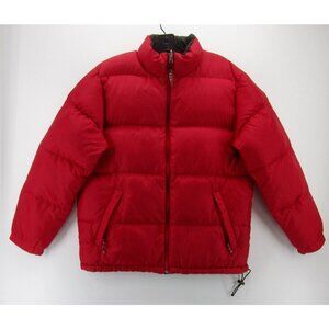 LL Bean Jacket Medium Red Goose Down Reversible Puffer Quilted *